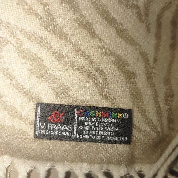 V Fraas Beige Animal Print Scarf Germany Cashmink Fringe 52 by 11 Knit Hat Bonus - Picture 3 of 10